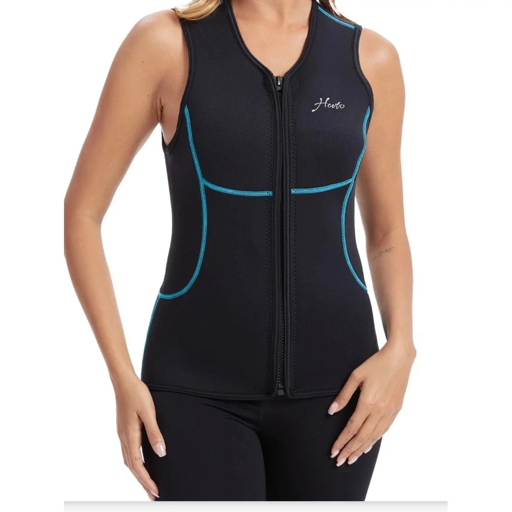 Hevto Womens sz16  3mm Neoprene Wetsuit Vest Black  Front Zip Sleeveless Top NEW
